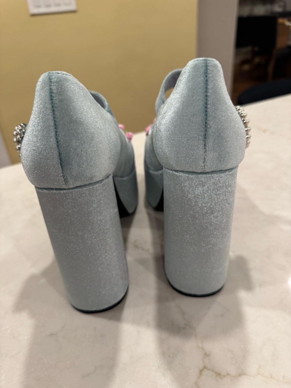 Platform heels, faux velvet, size 10, light blue - Picture 7 of 16